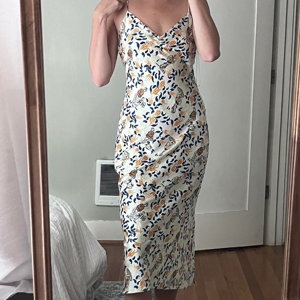 NWT Zara Satin Geisha Print Slip Dress Medium